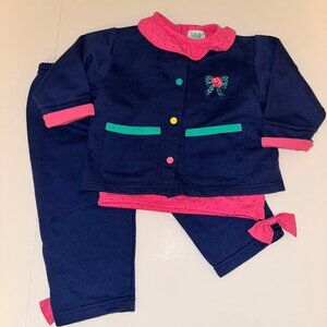 VTG SPROCKETS Mervyns Kids 24M 3 piece set PINK & BLUE colorful ruffle embroider